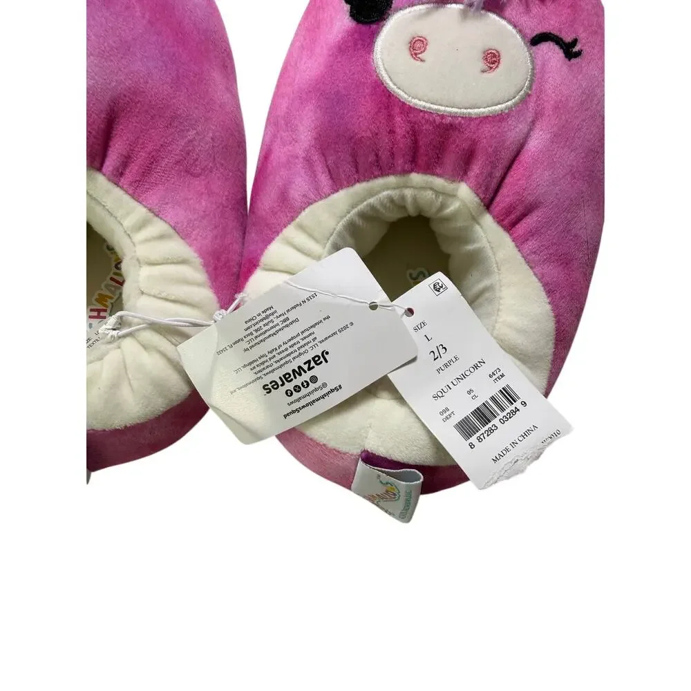 Squishmallows Purple Unicorn Plush Kids Slippers Size L 2 to 3